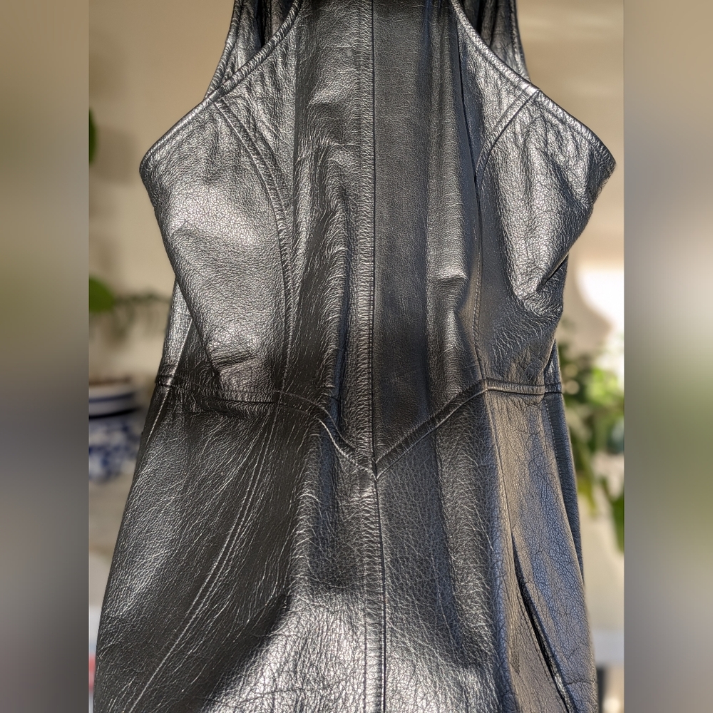 Wilson's Vintage Black Leather Sleeveless Moto Zip Dress Large Curves - Picture 8 of 11